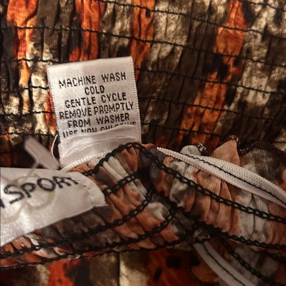 Caren Sport Smocked Maxi Dress w/ Beaded Halter Strap – Orange Brown Print Sz 1x - Picture 7 of 7